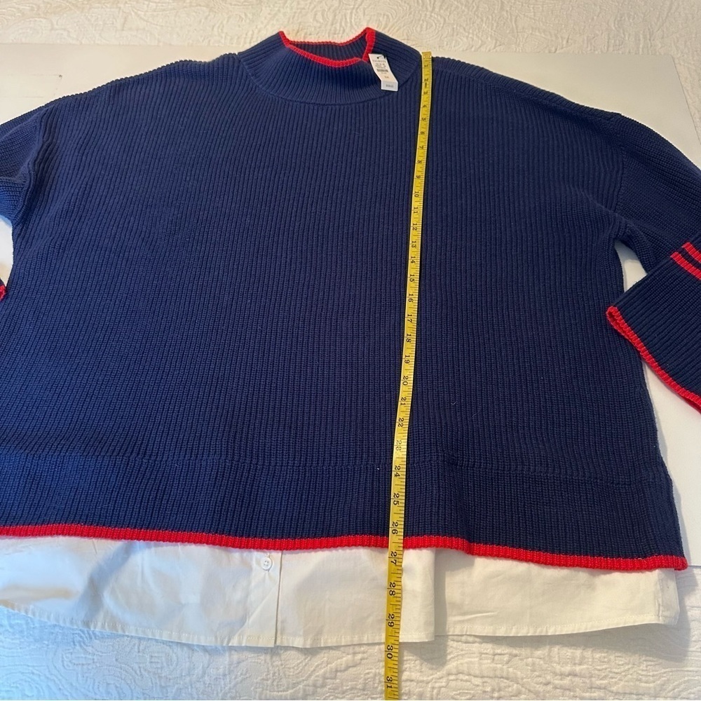 Talbots Mock Neck Mixed Media Navy Red White Sweater NWT - 3X - Picture 6 of 7